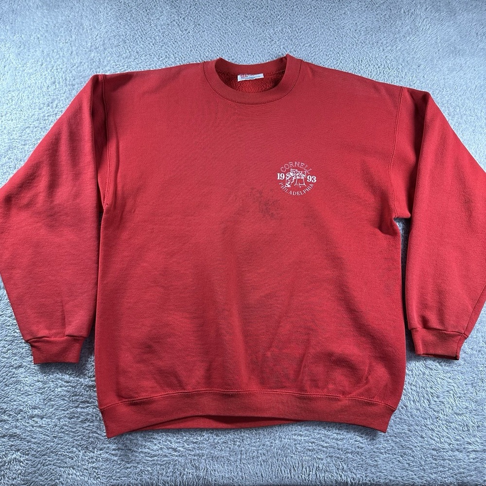 VINTAGE Cornell Penn Football Crewneck Sweater Mens Large Red Hanes Heavyweight